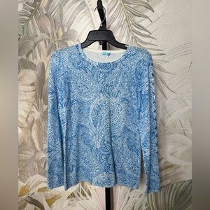 J. McLaughlin Long Sleeve Knit Shirt blue White Paisley Print